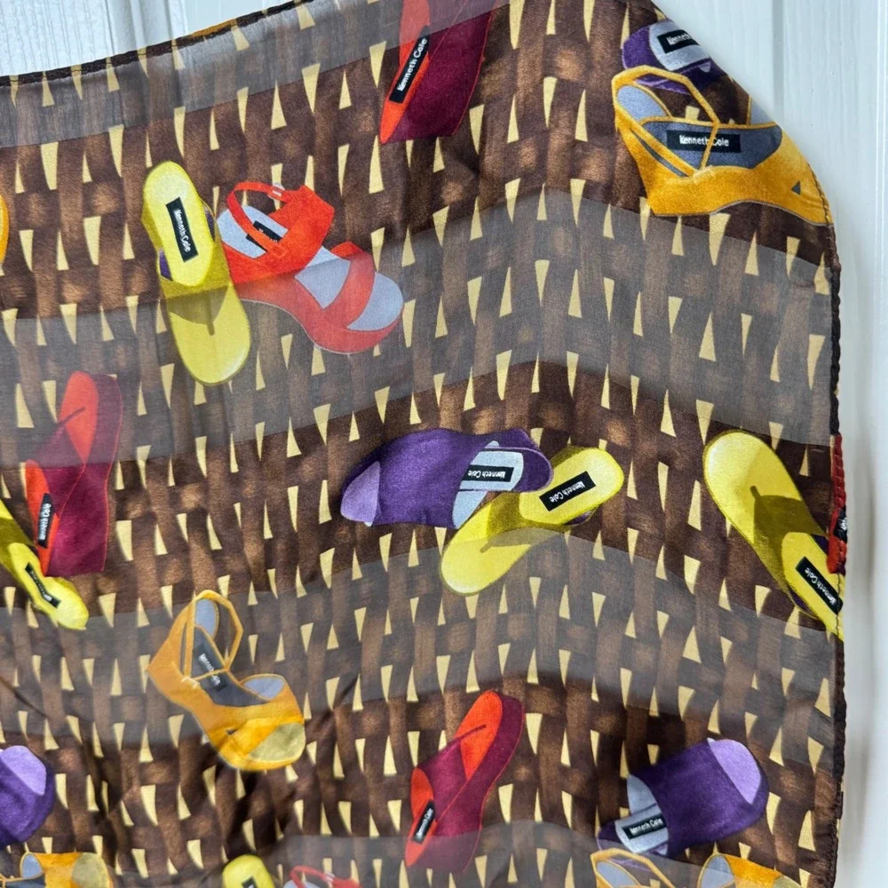 Kenneth Cole Scarf Women Brown Shoe Print Silk Square Accessory